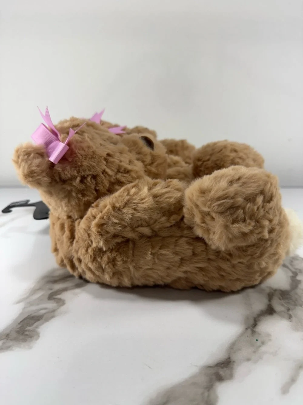 3D Teddy Bear Plush Brown Pink Bow Toddler, Little & Big Girls Cute Slippers